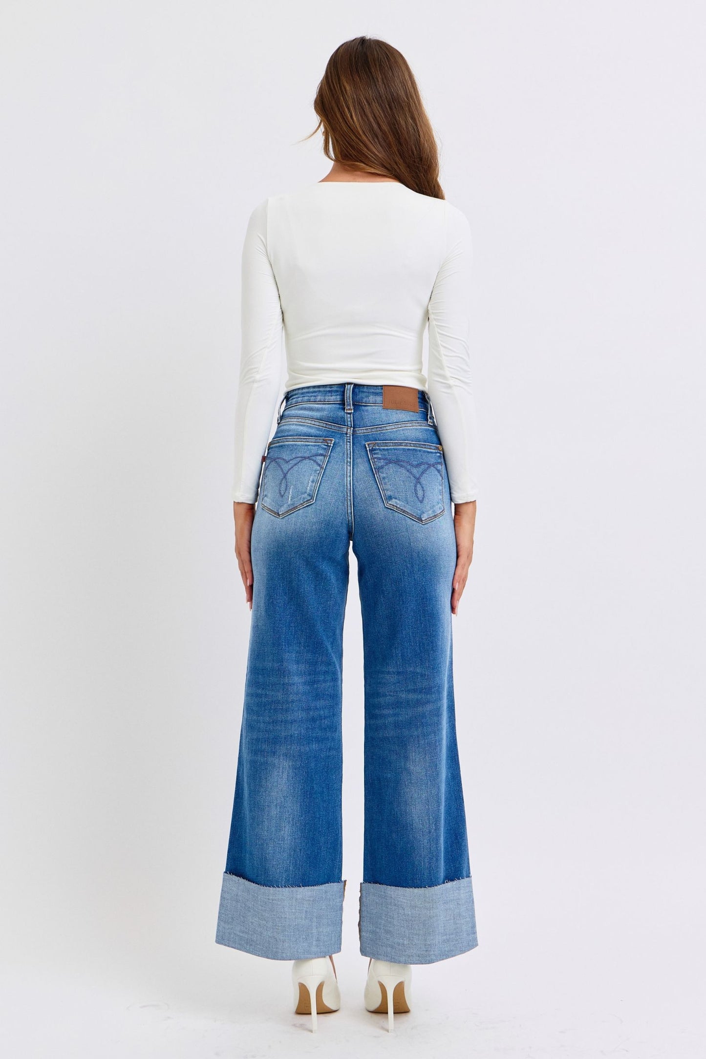 Judy Blue Full Size Distressed High Waist Wide Leg Jeans - Vitalis Collection