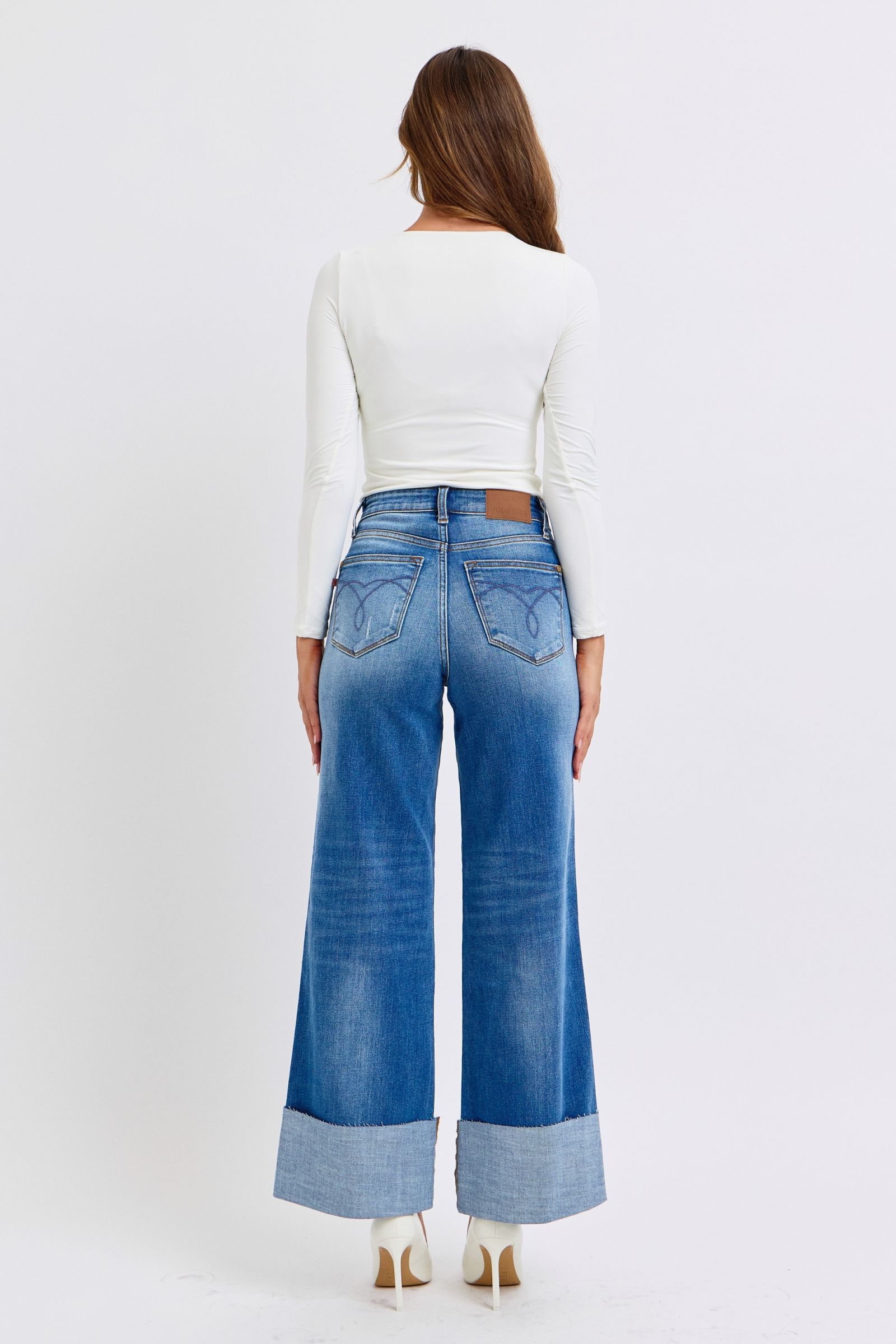 Judy Blue Full Size Distressed High Waist Wide Leg Jeans - Vitalis Collection