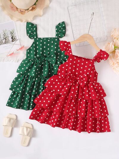 Bow Polka Dot Square Neck Layered Dress - Vitalis Collection