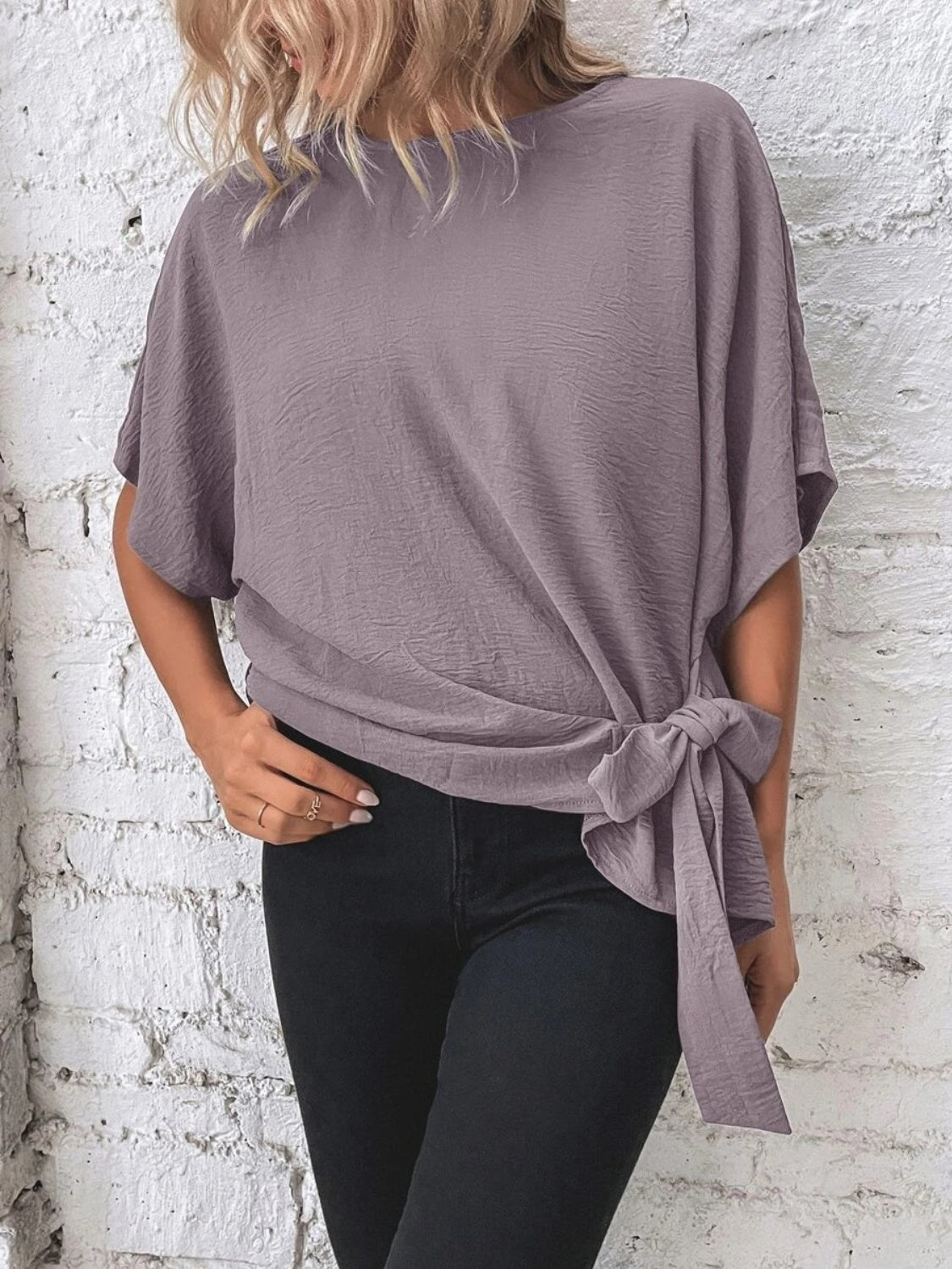Knotted Round Neck Half Sleeve Blouse - Vitalis Collection