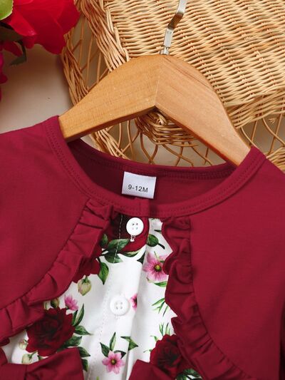 Frill Floral Round Neck Flounce Sleeve Dress - Vitalis Collection