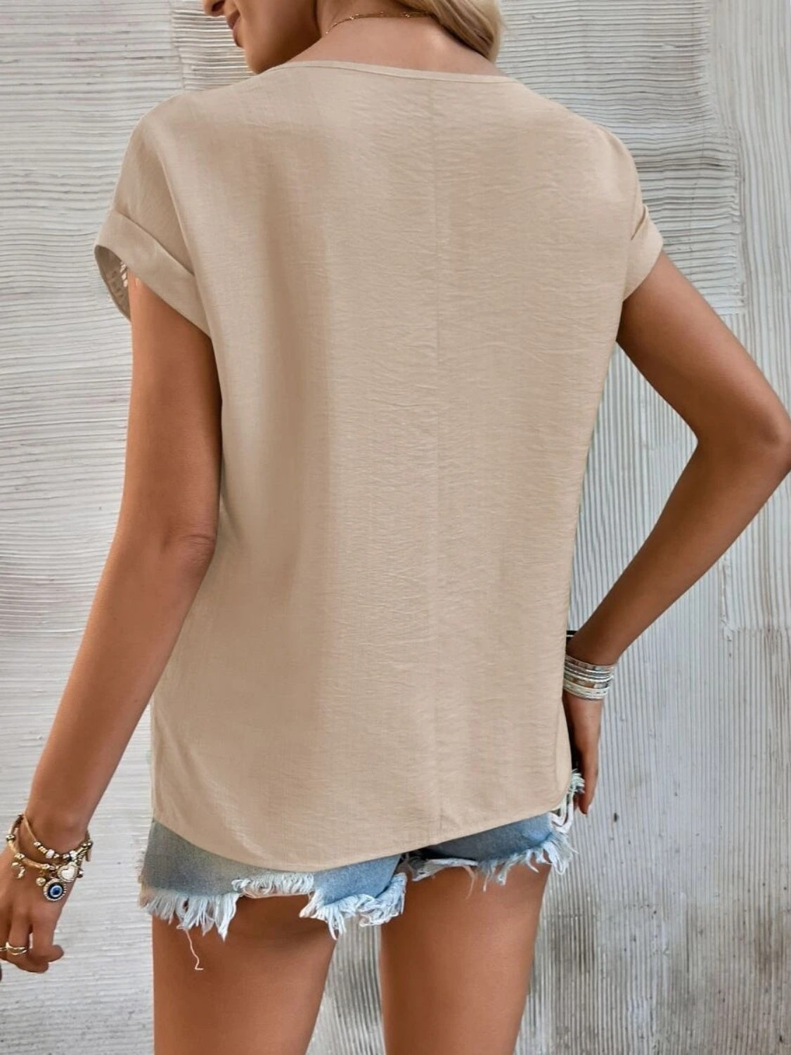 Cutout Round Neck Short Sleeve Top - Vitalis Collection
