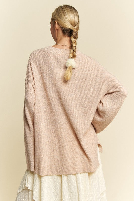 High-Low Round Neck Drop Shoulder Sweater - Vitalis Collection