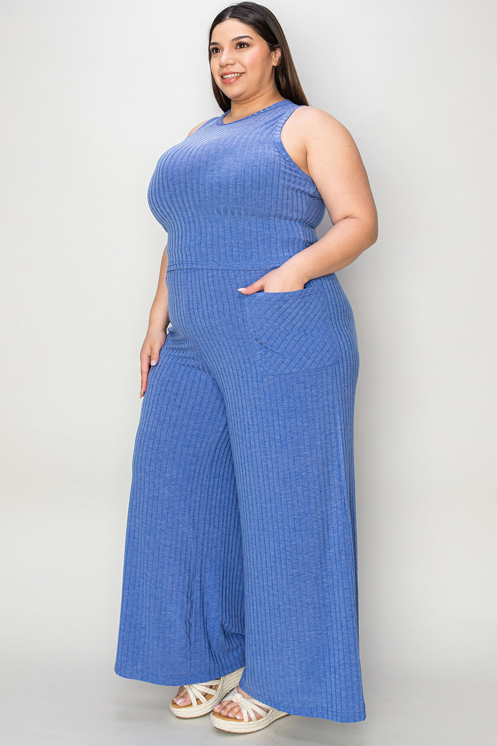 Basic Bae Full Size Ribbed Tank and Wide Leg Pants Set - Vitalis Collection