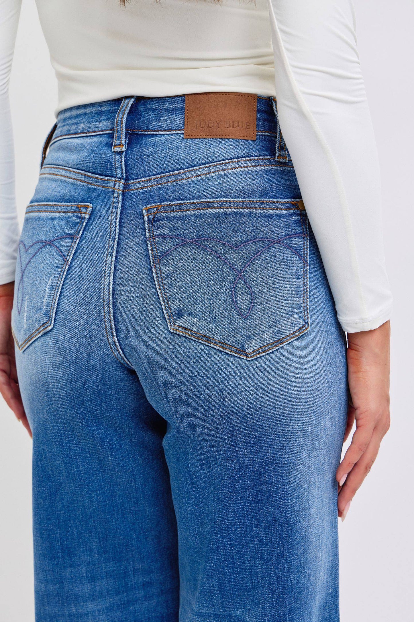 Judy Blue Full Size Distressed High Waist Wide Leg Jeans - Vitalis Collection