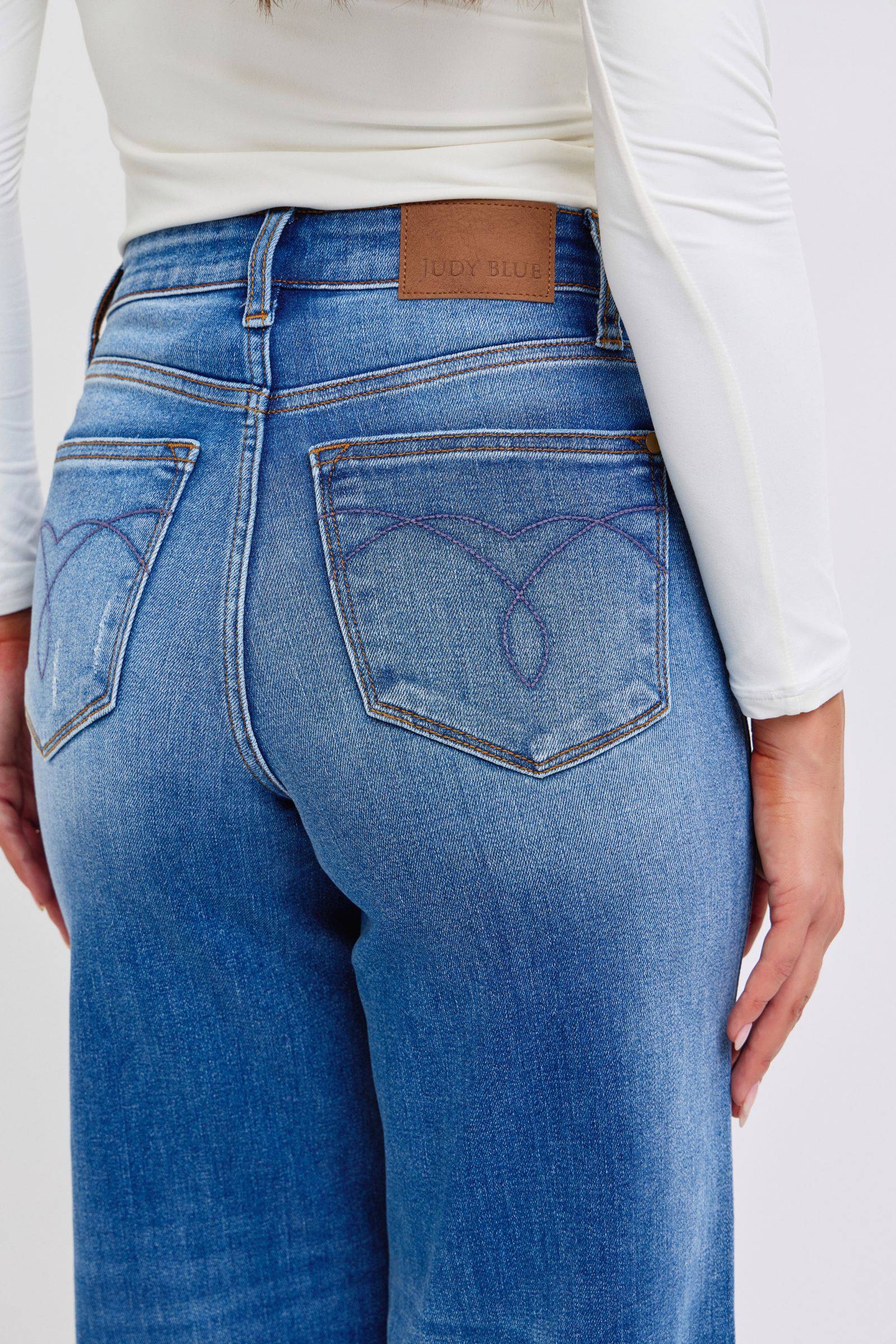 Judy Blue Full Size Distressed High Waist Wide Leg Jeans - Vitalis Collection