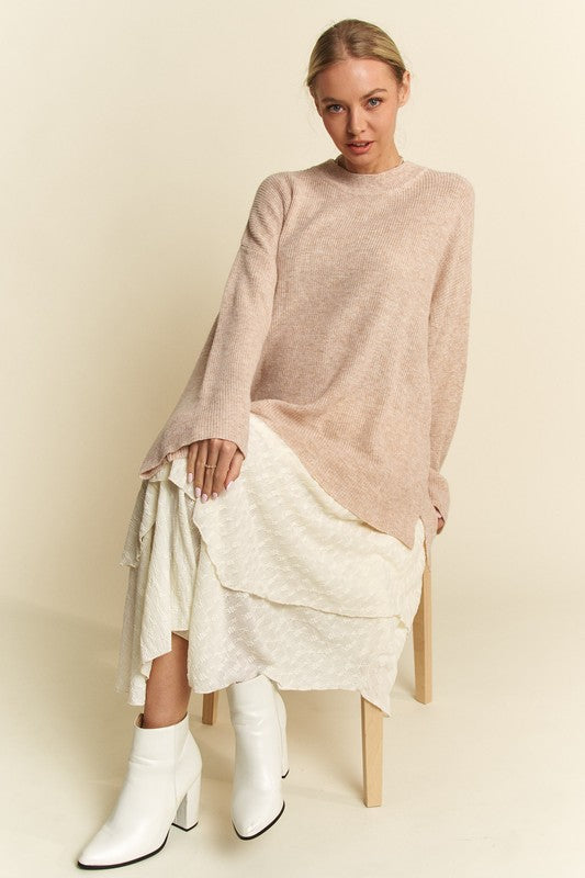 High-Low Round Neck Drop Shoulder Sweater - Vitalis Collection
