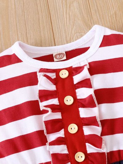 Striped & Stars Ruffled Round Neck Cap Sleeve Dress - Vitalis Collection