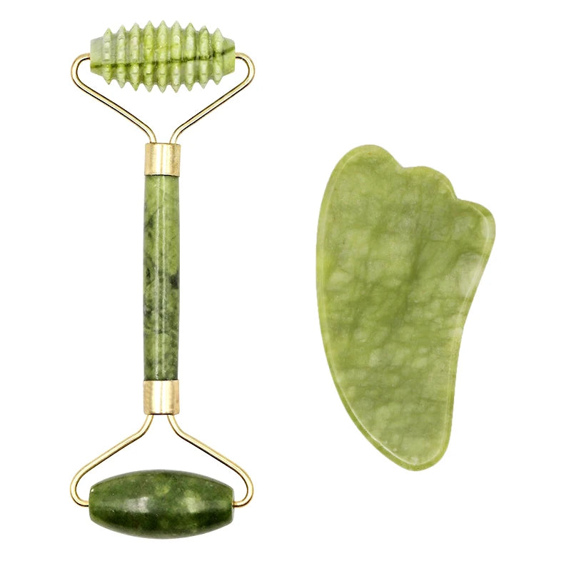 2pcs Gua Sha Massager Set for Face Care, Jade Rollers & Skin Lifting - Vitalis Collection