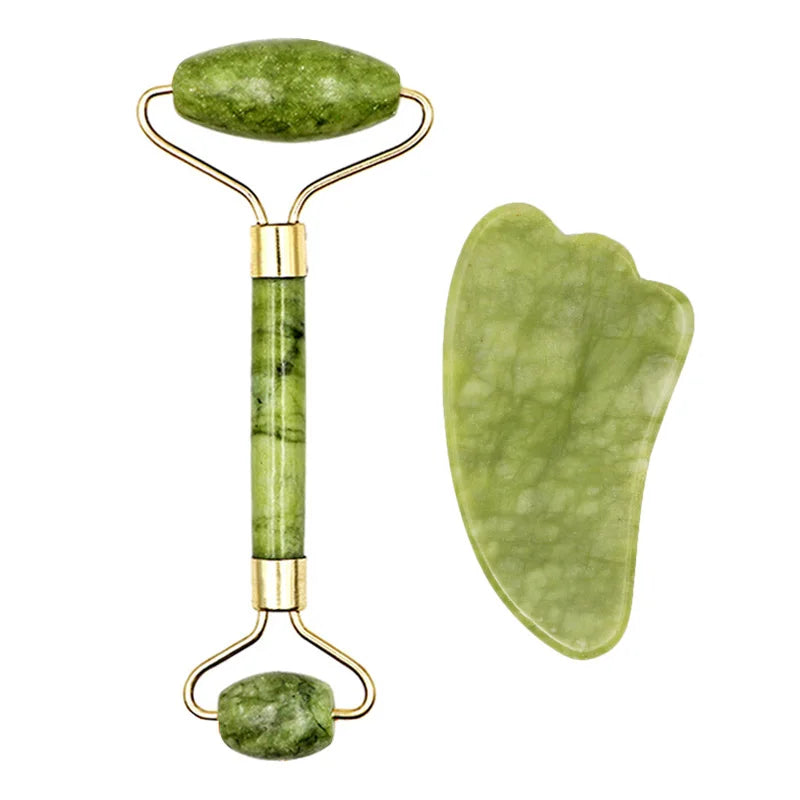 2pcs Gua Sha Massager Set for Face Care, Jade Rollers & Skin Lifting - Vitalis Collection