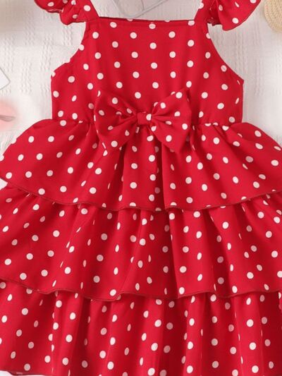 Bow Polka Dot Square Neck Layered Dress - Vitalis Collection