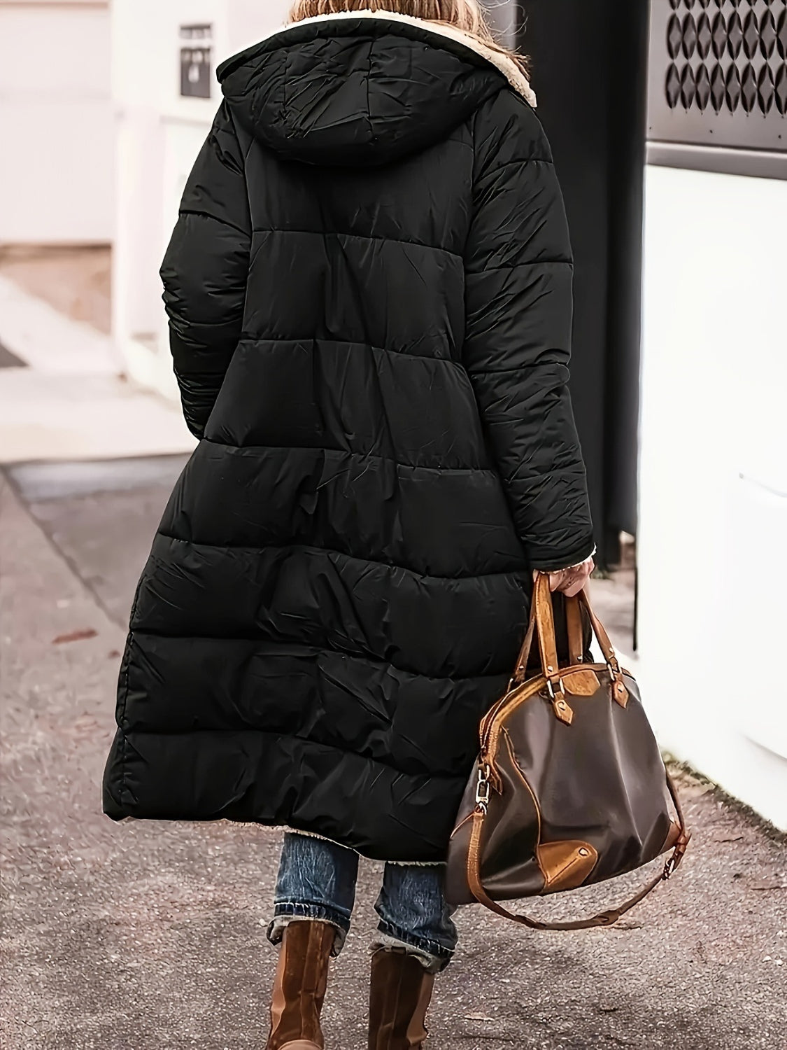 Full Size Zip Up Sherpa Hooded Coat - Vitalis Collection