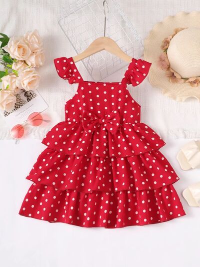 Bow Polka Dot Square Neck Layered Dress - Vitalis Collection