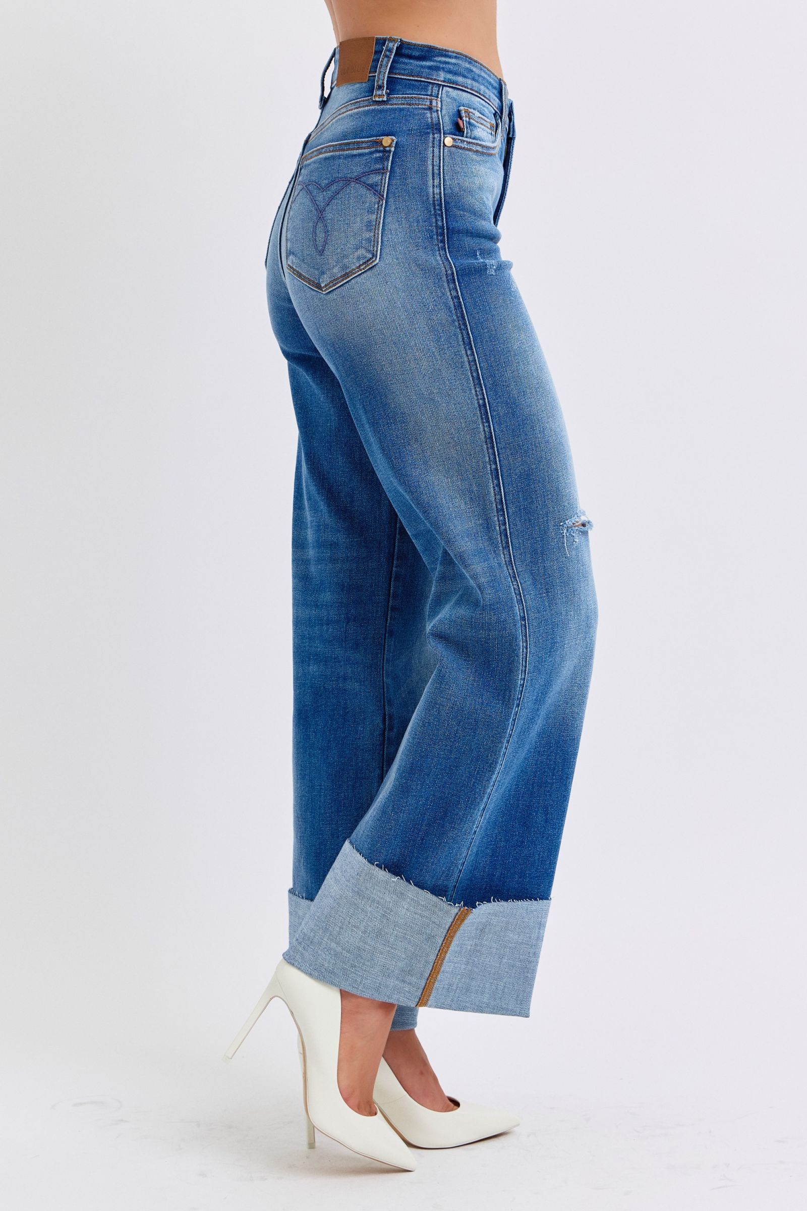 Judy Blue Full Size Distressed High Waist Wide Leg Jeans - Vitalis Collection