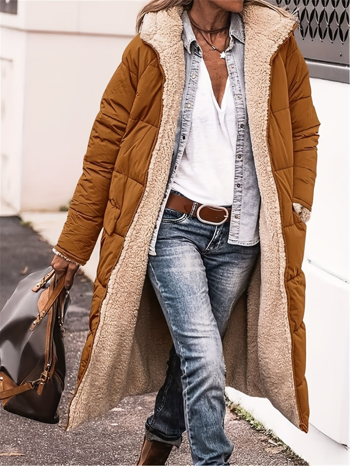 Full Size Zip Up Sherpa Hooded Coat - Vitalis Collection