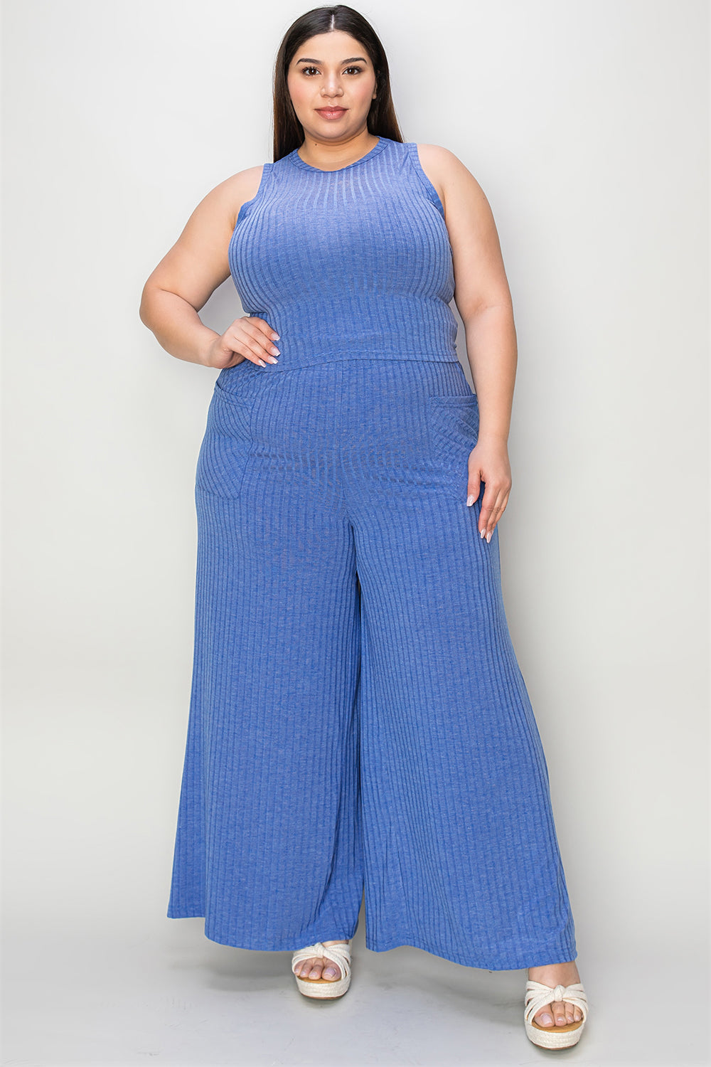 Basic Bae Full Size Ribbed Tank and Wide Leg Pants Set - Vitalis Collection