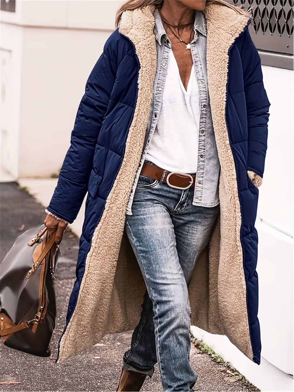 Full Size Zip Up Sherpa Hooded Coat - Vitalis Collection