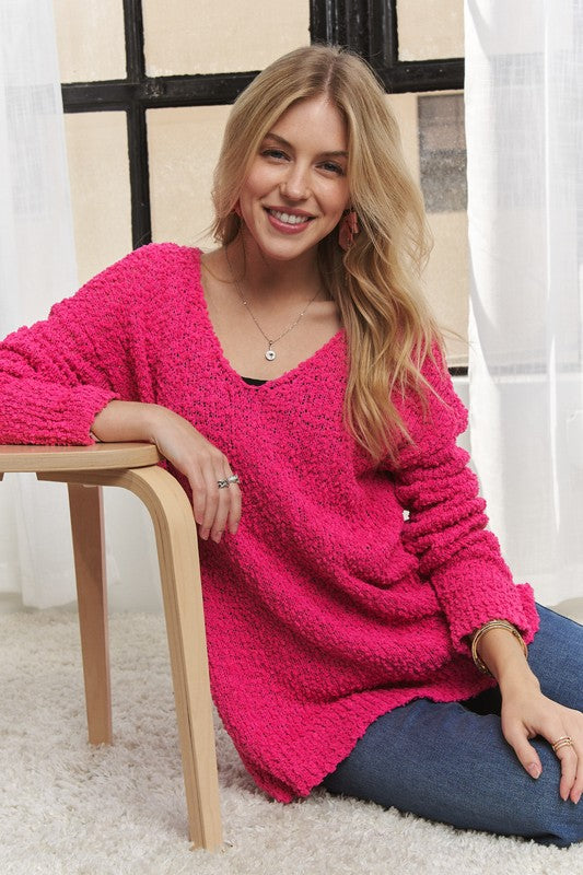High-Low Side Slit V-Neck Sweater - Vitalis Collection