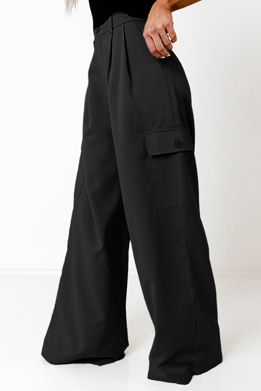 Ruched Wide Leg Pants with Pockets - Vitalis Collection