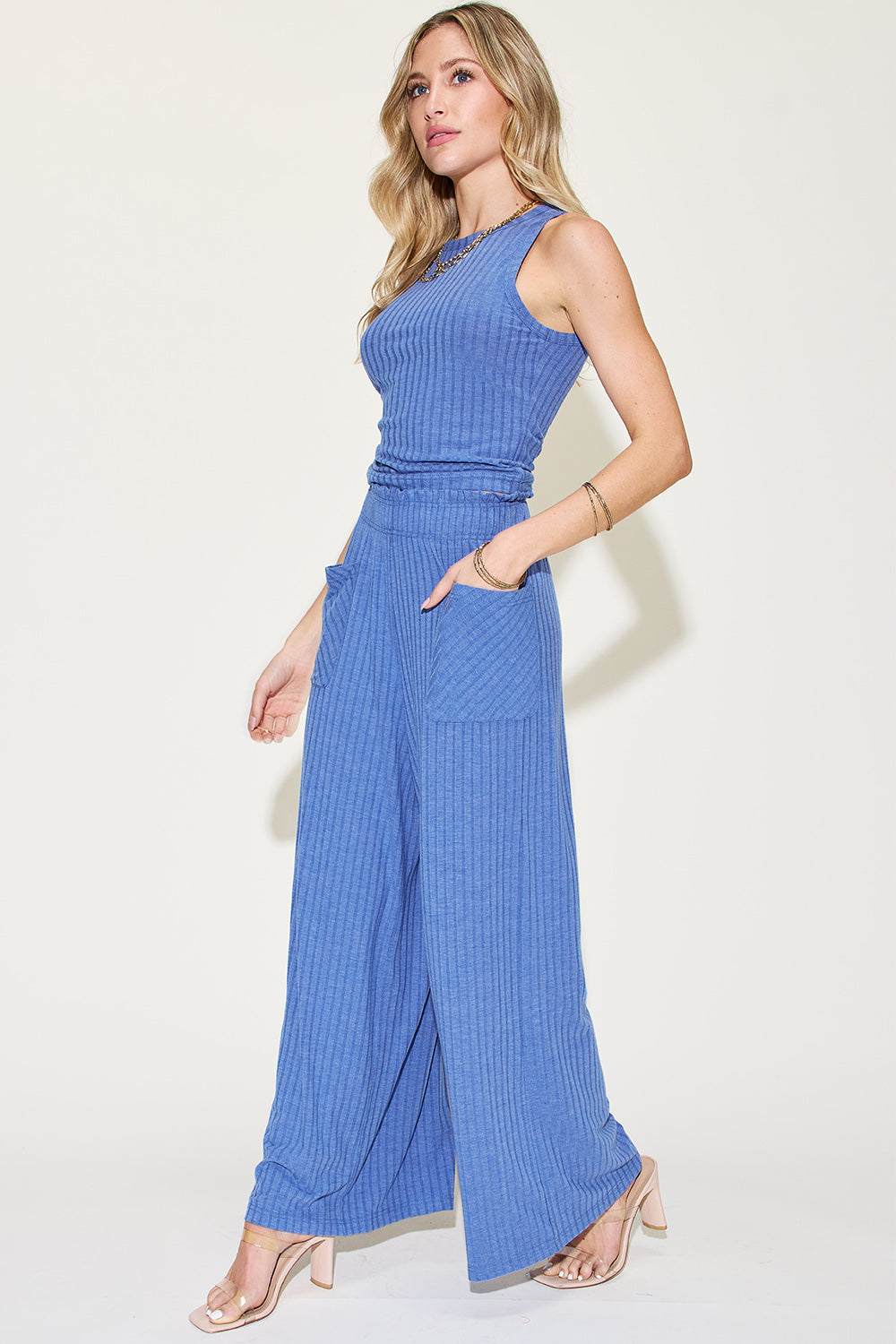Basic Bae Full Size Ribbed Tank and Wide Leg Pants Set - Vitalis Collection