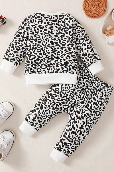 Leopard Round Neck Long Sleeve Top and Pants Set - Vitalis Collection