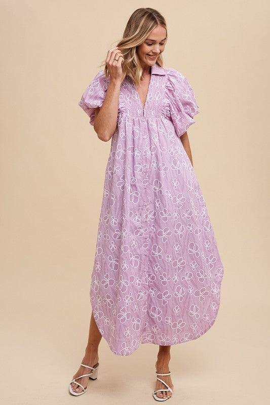 Floral Smock Detail Puff Sleeve Dress - Vitalis Collection