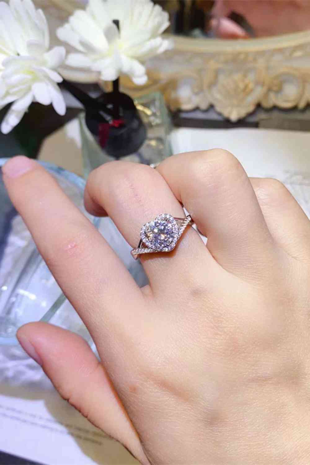 Adored 1 Carat Moissanite 925 Sterling Silver Heart Ring - Vitalis Collection