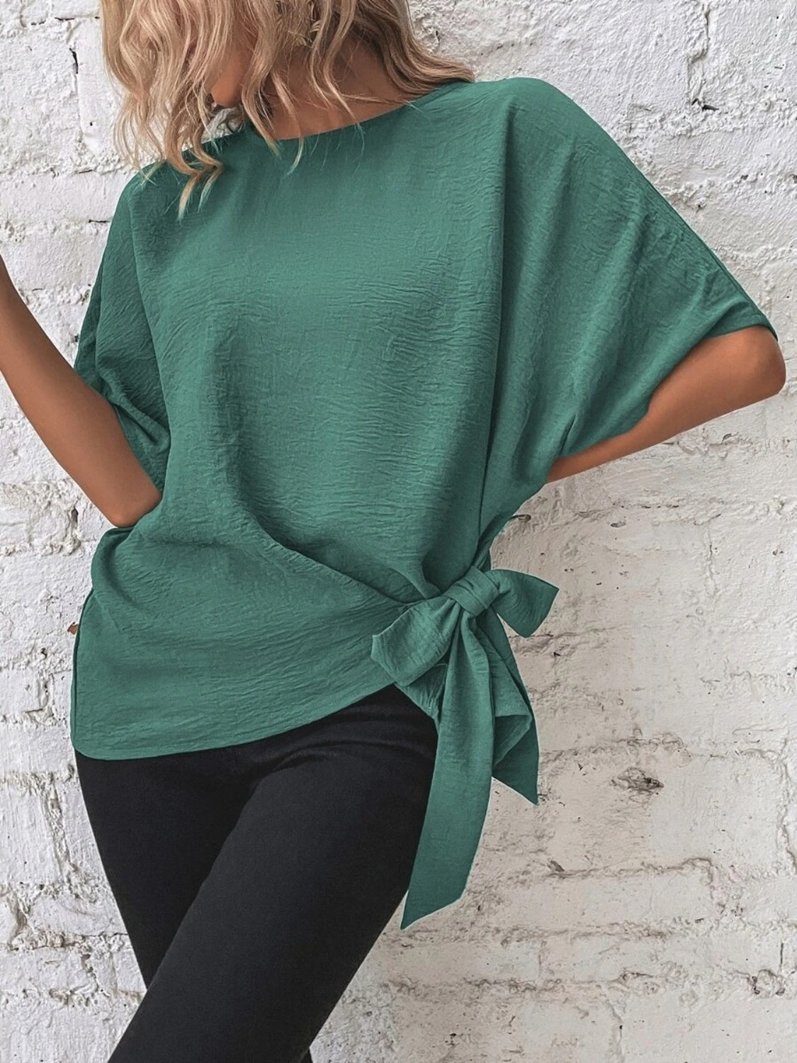 Knotted Round Neck Half Sleeve Blouse - Vitalis Collection