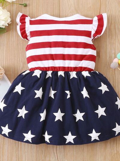 Striped & Stars Ruffled Round Neck Cap Sleeve Dress - Vitalis Collection