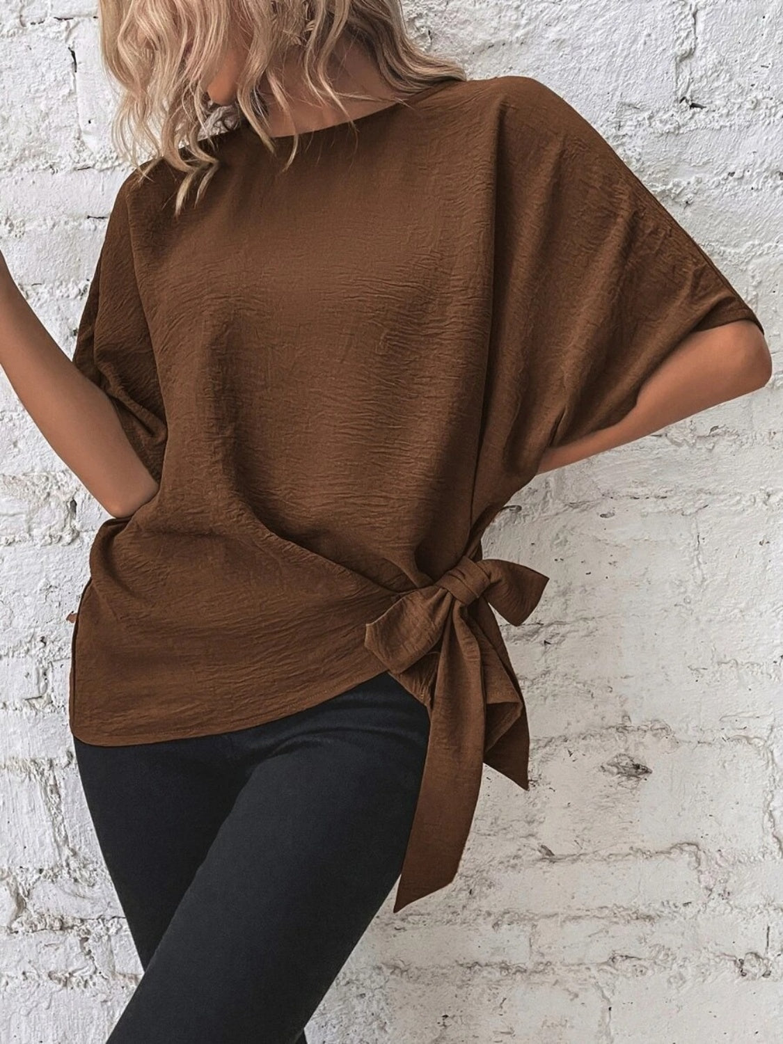 Knotted Round Neck Half Sleeve Blouse - Vitalis Collection