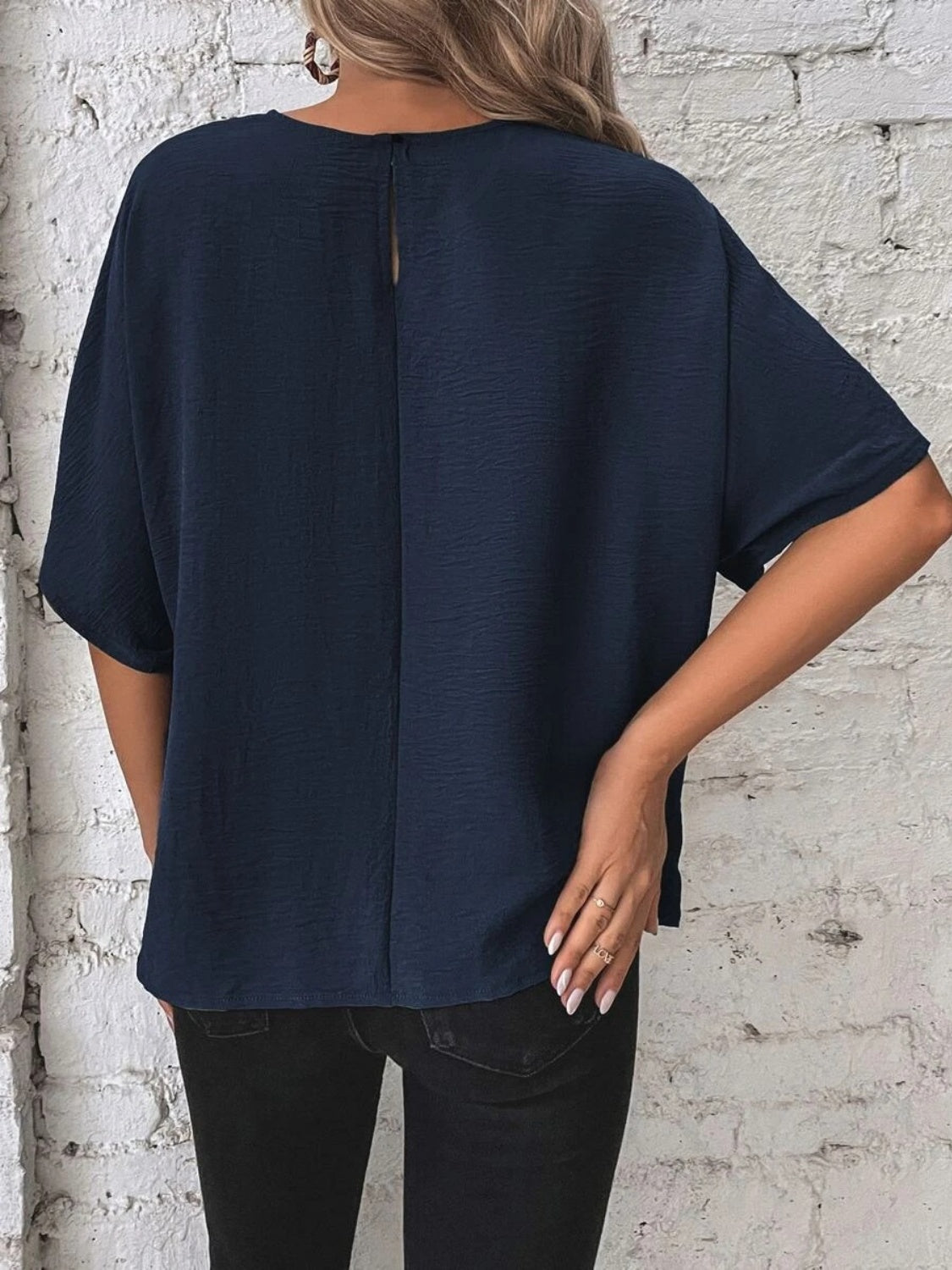 Knotted Round Neck Half Sleeve Blouse - Vitalis Collection