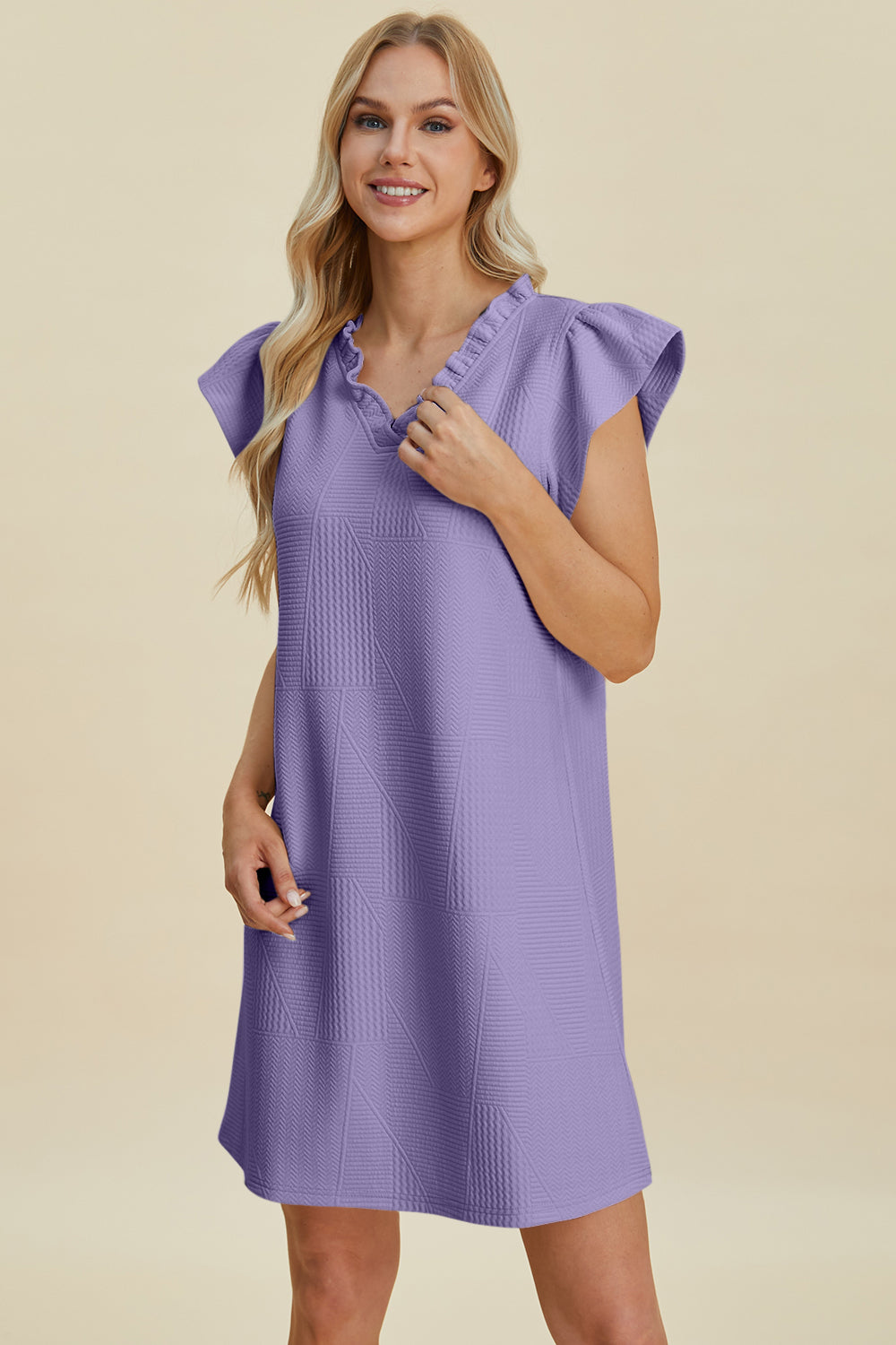 Double Take Full Size Ruffled V-Neck Cap Sleeve Dress - Vitalis Collection