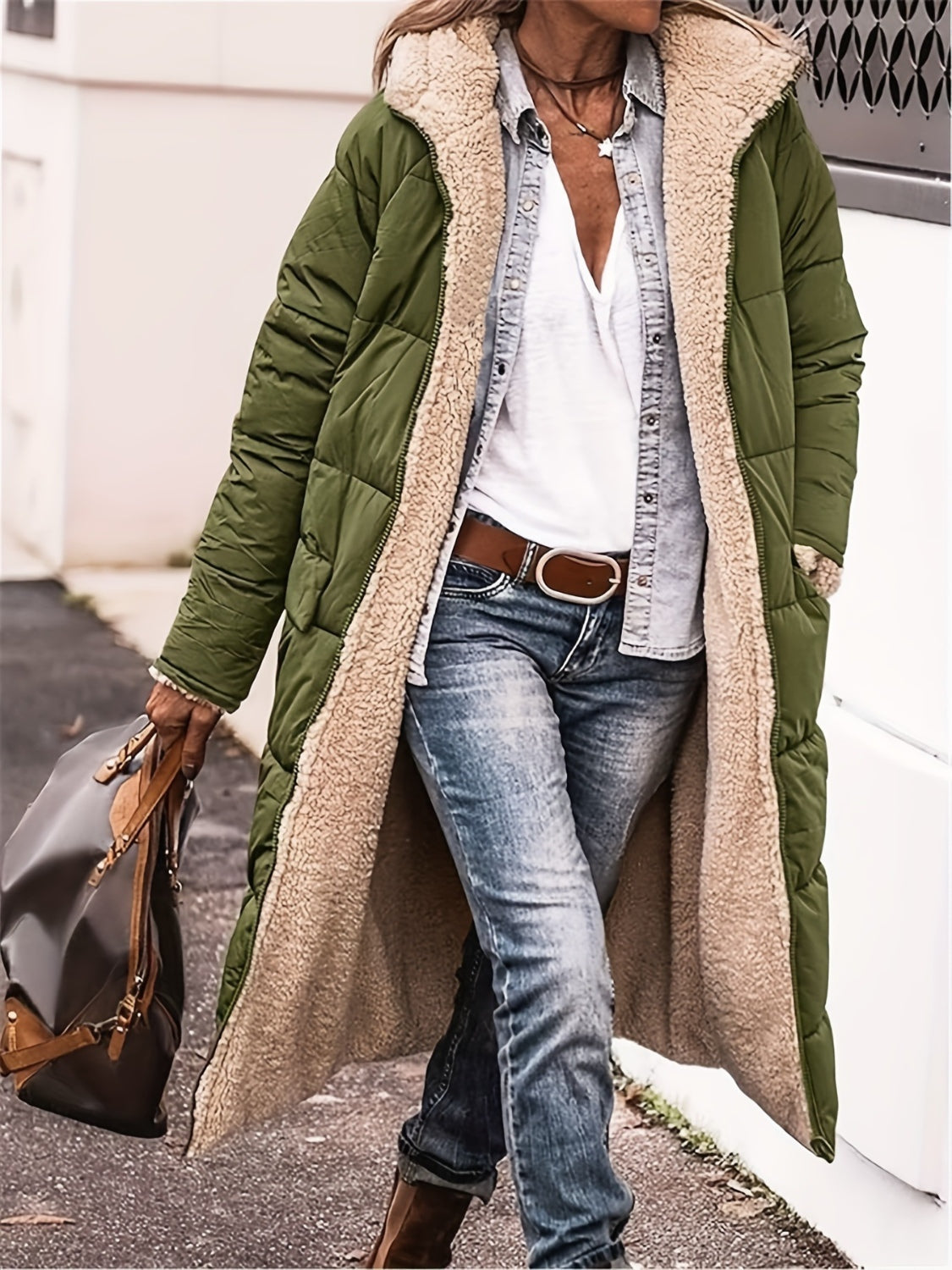 Full Size Zip Up Sherpa Hooded Coat - Vitalis Collection