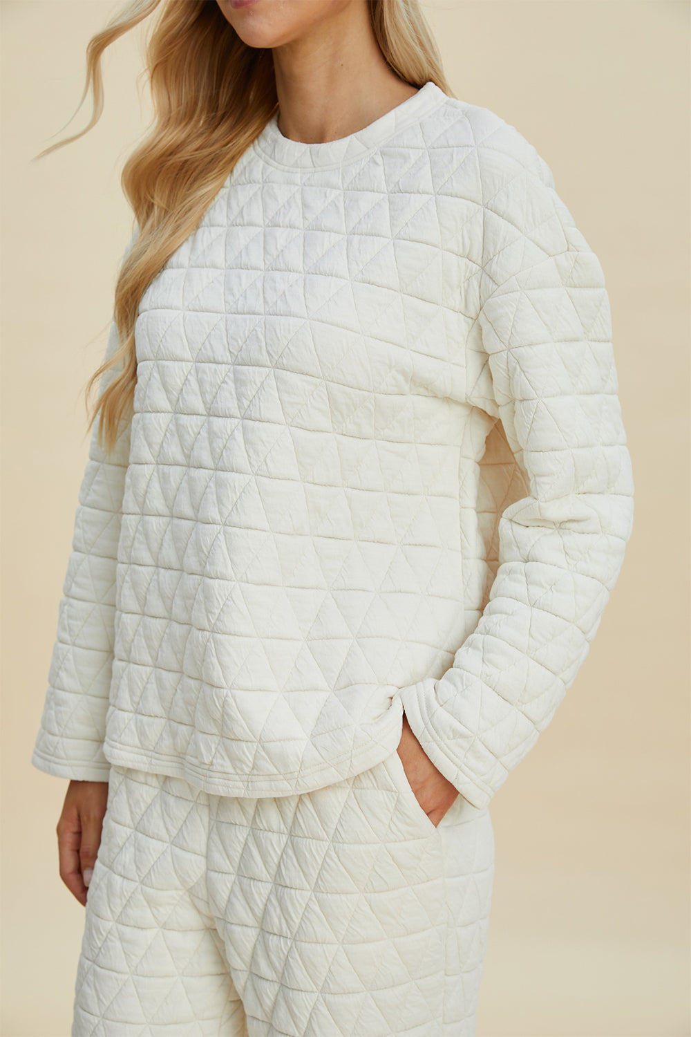 Double Take Full Size Texture Round Neck Long Sleeve Top and Pants Set - Vitalis Collection
