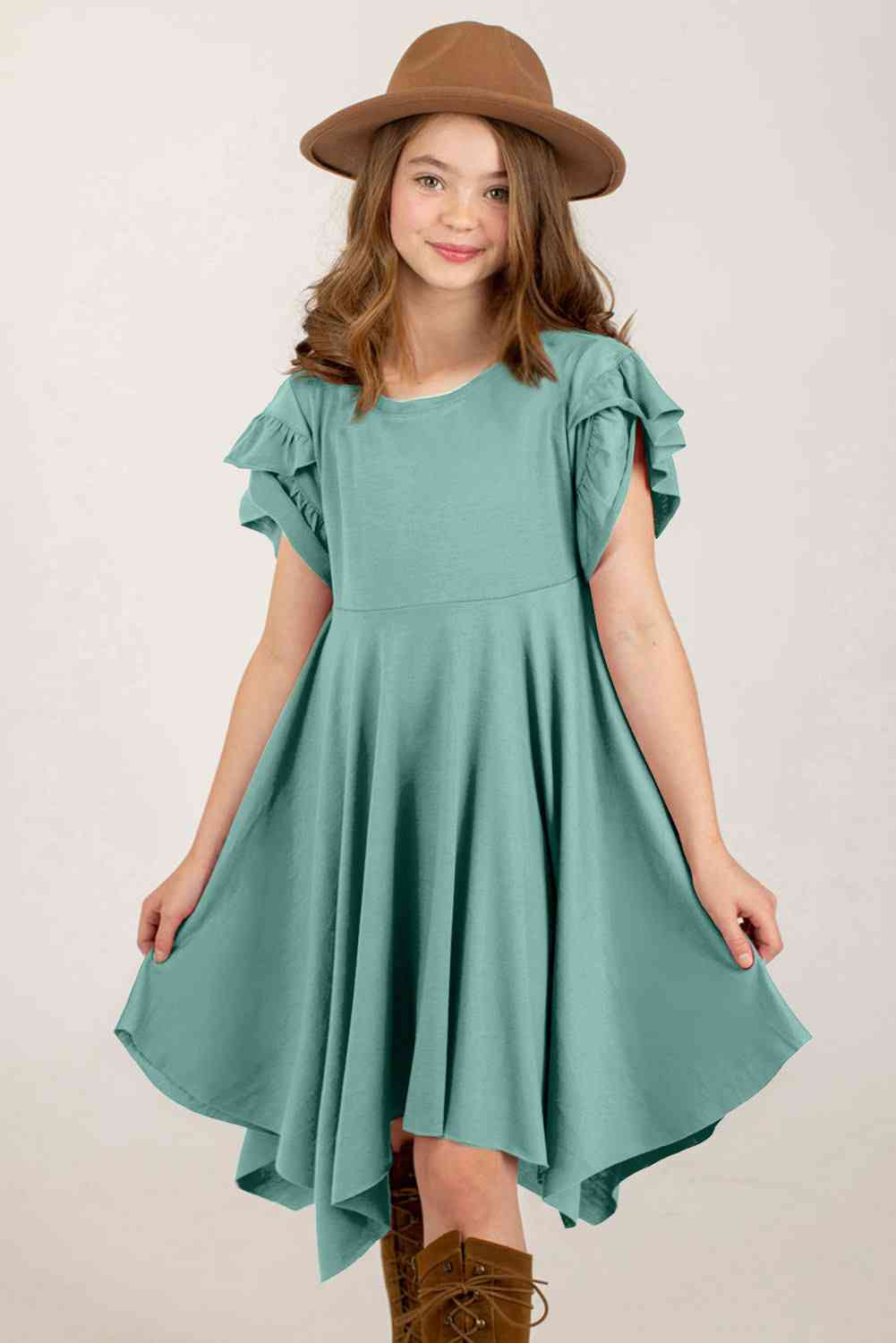 Round Neck Petal Sleeve Dress - Vitalis Collection