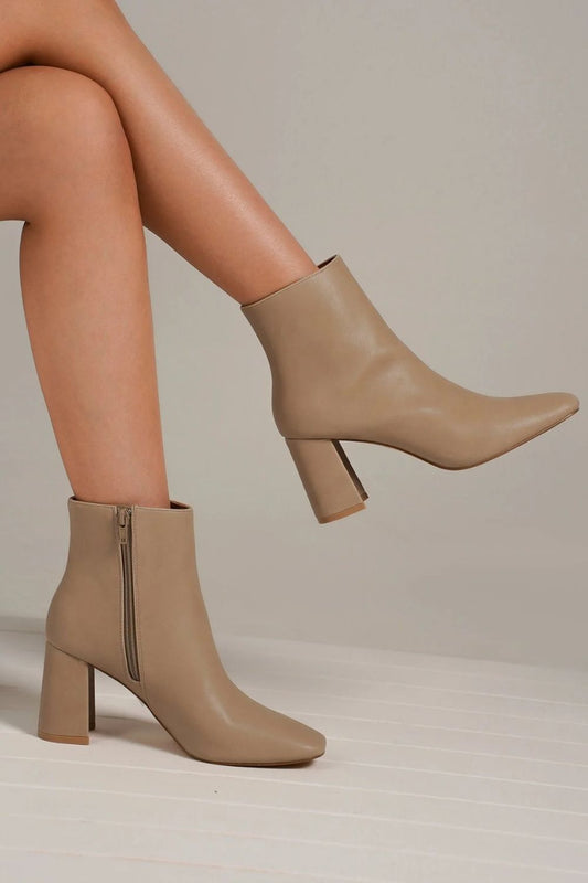 Beast Fashion PU Leather Block Heel Boots with Side Zippers - Vitalis Collection
