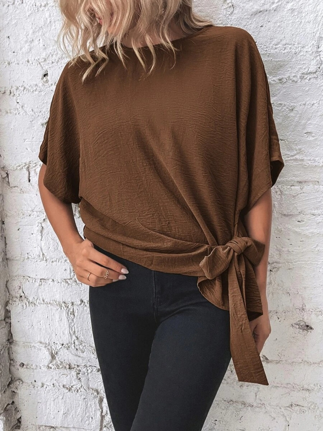 Knotted Round Neck Half Sleeve Blouse - Vitalis Collection