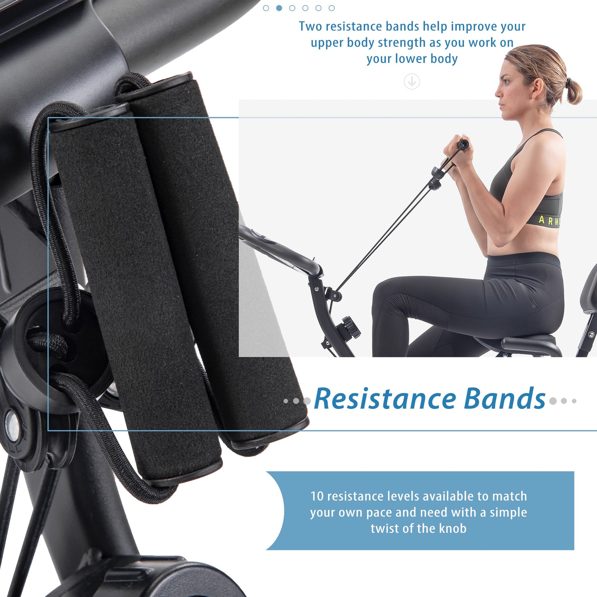 Folding Exercise Bike, Fitness Upright and Recumbent X-Bike With 10-Level Adjustable Resistance, Arm Bands and Backrest - Vitalis Collection