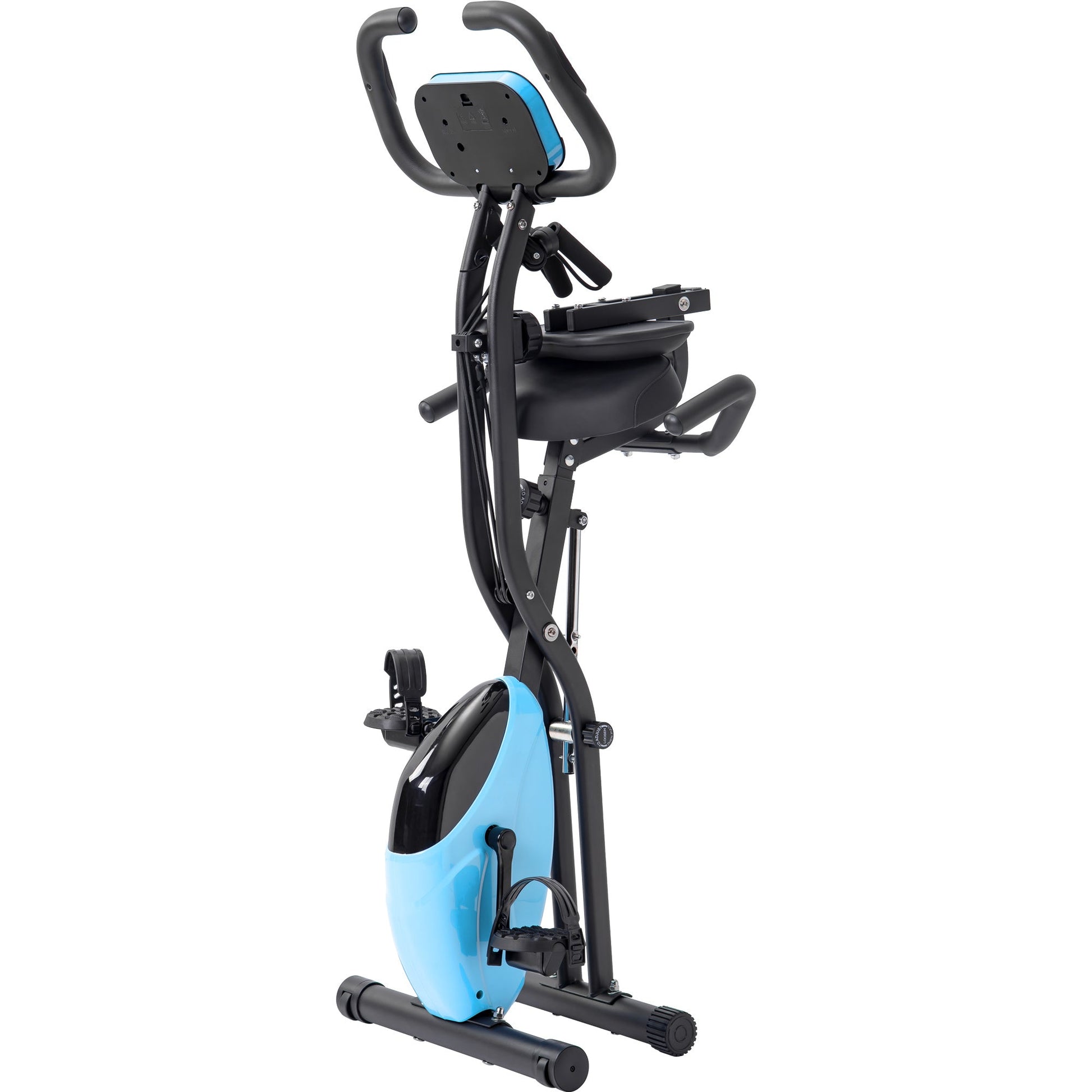 Folding Exercise Bike, Fitness Upright and Recumbent X-Bike With 10-Level Adjustable Resistance, Arm Bands and Backrest - Vitalis Collection
