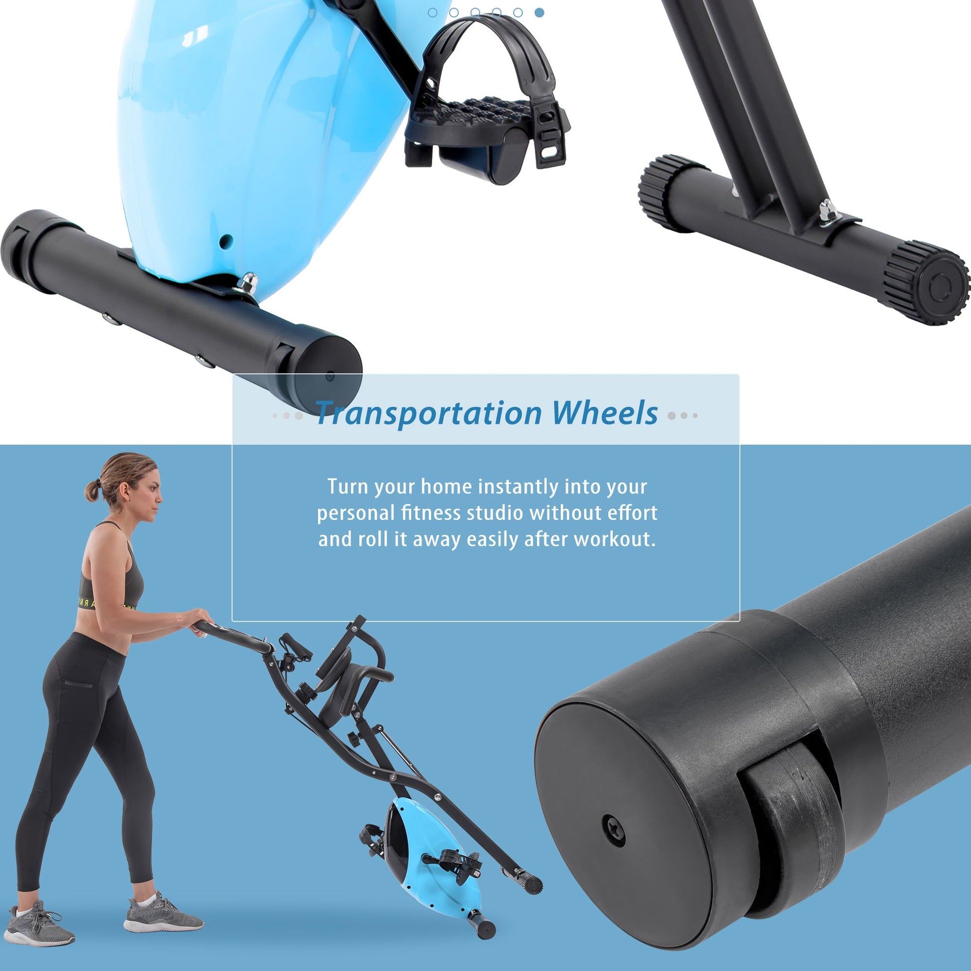 Folding Exercise Bike, Fitness Upright and Recumbent X-Bike With 10-Level Adjustable Resistance, Arm Bands and Backrest - Vitalis Collection