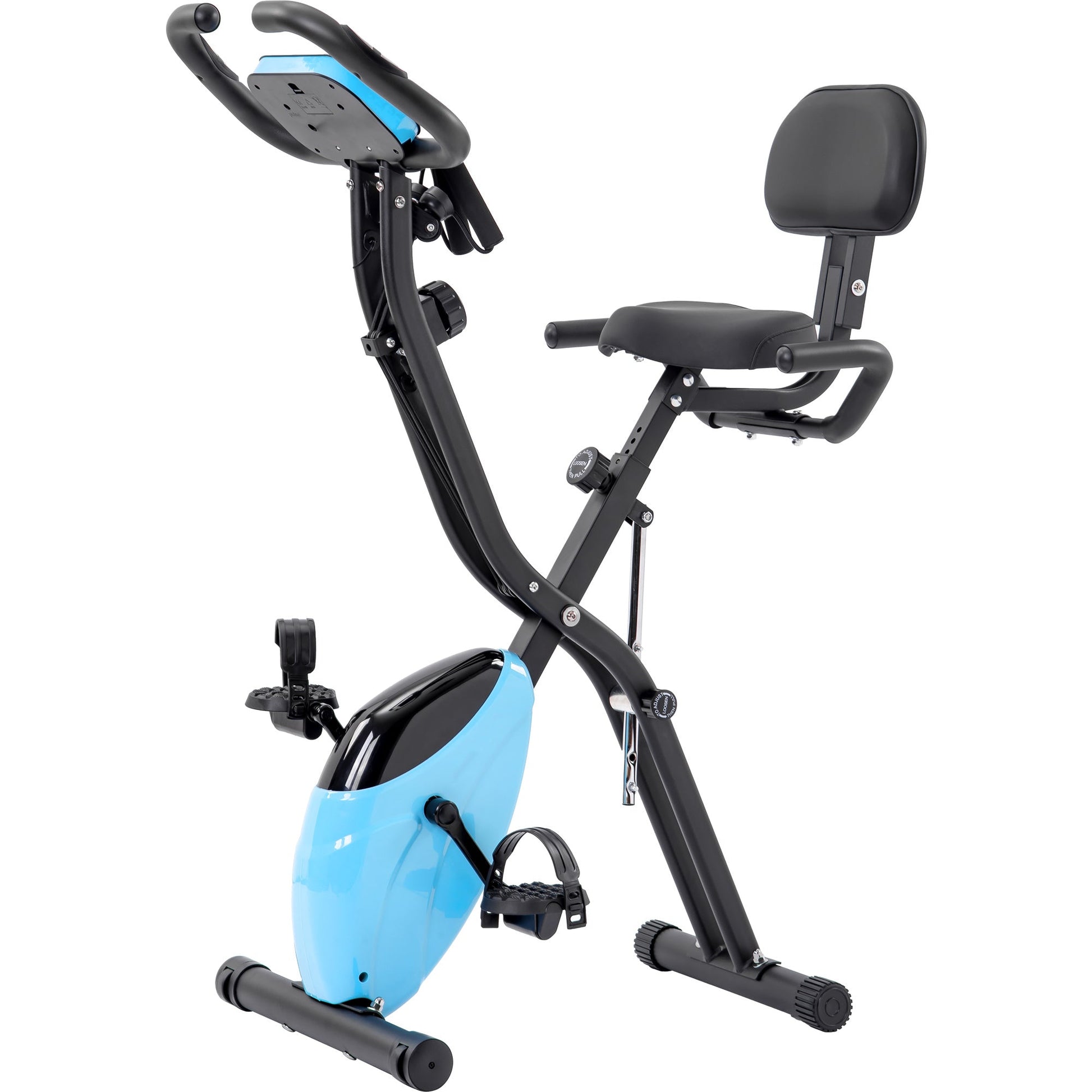 Folding Exercise Bike, Fitness Upright and Recumbent X-Bike With 10-Level Adjustable Resistance, Arm Bands and Backrest - Vitalis Collection