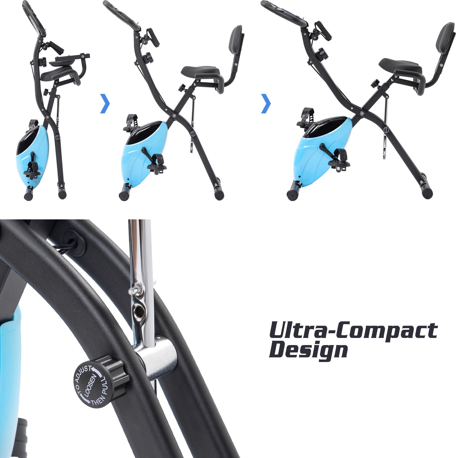 Folding Exercise Bike, Fitness Upright and Recumbent X-Bike With 10-Level Adjustable Resistance, Arm Bands and Backrest - Vitalis Collection