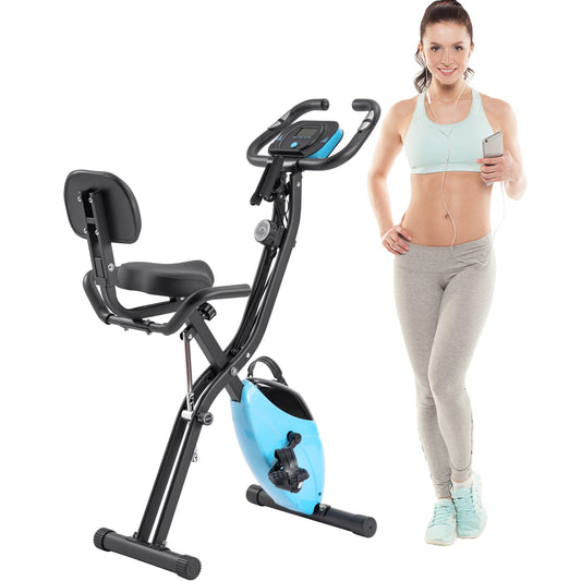 Folding Exercise Bike, Fitness Upright and Recumbent X-Bike With 10-Level Adjustable Resistance, Arm Bands and Backrest - Vitalis Collection