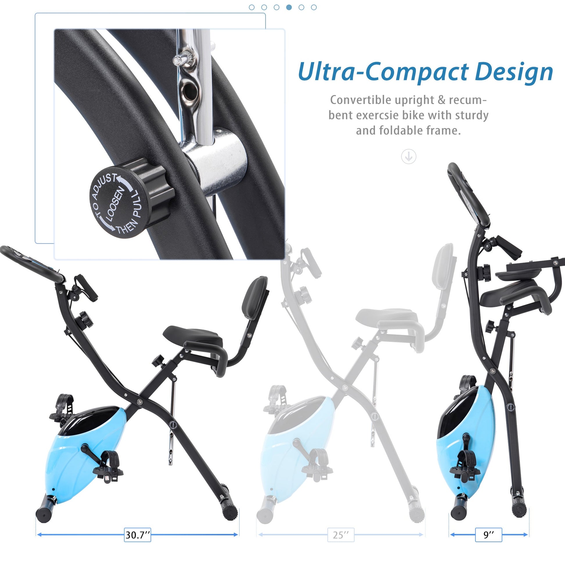 Folding Exercise Bike, Fitness Upright and Recumbent X-Bike With 10-Level Adjustable Resistance, Arm Bands and Backrest - Vitalis Collection