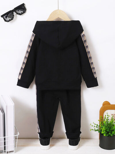 Plaid Long Sleeve Hoodie and Pants Set - Vitalis Collection