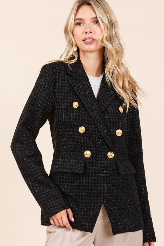 Plaid Texture Double-Breasted Long Sleeve Blazer - Vitalis Collection