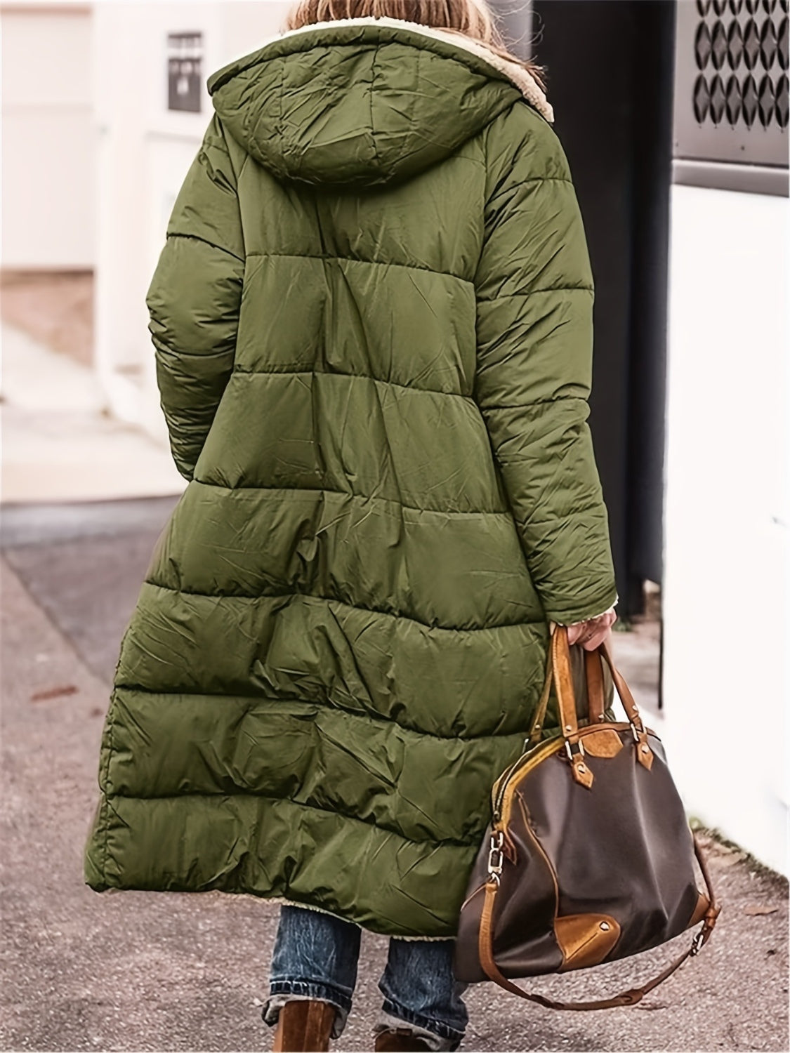 Full Size Zip Up Sherpa Hooded Coat - Vitalis Collection