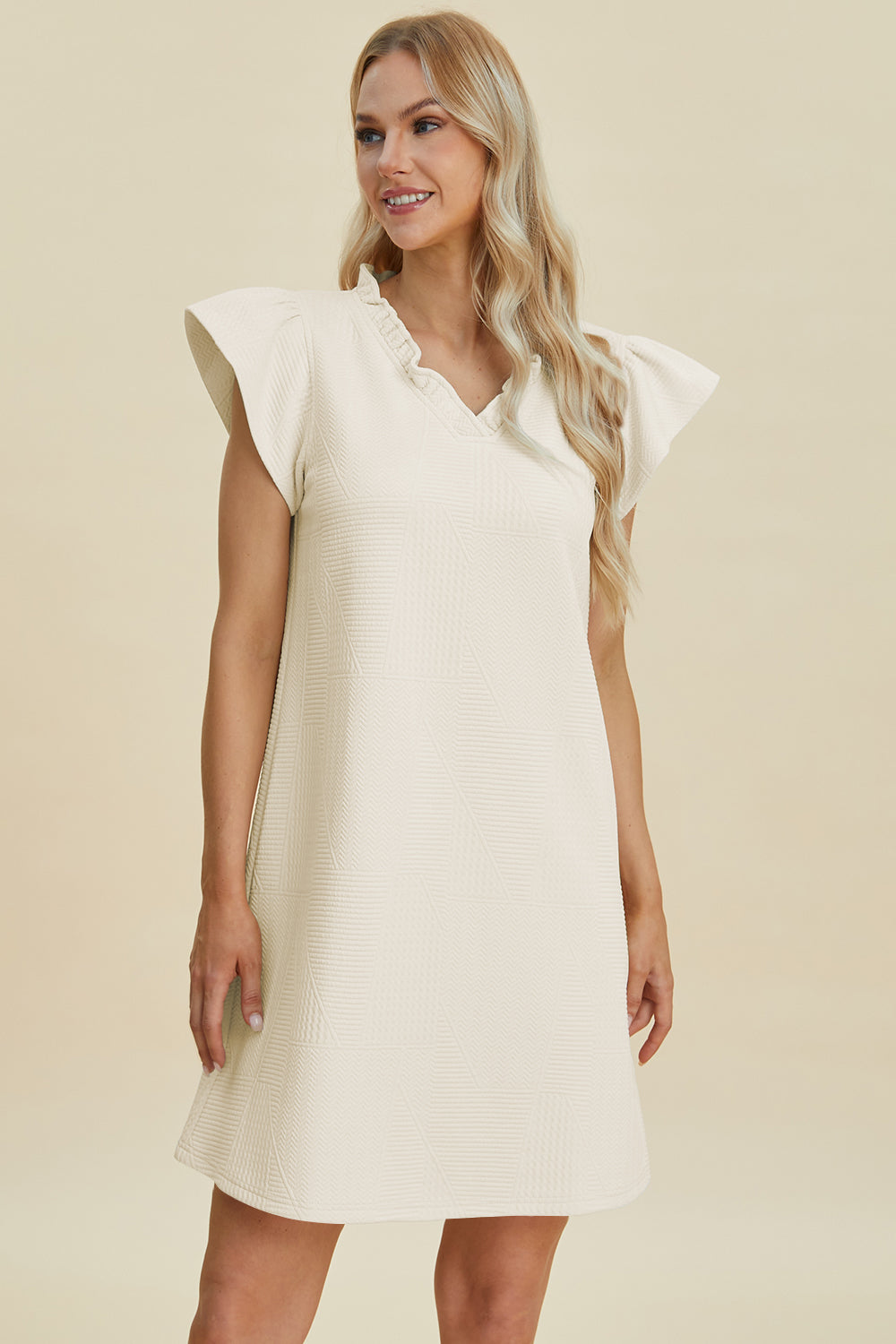 Double Take Full Size Ruffled V-Neck Cap Sleeve Dress - Vitalis Collection