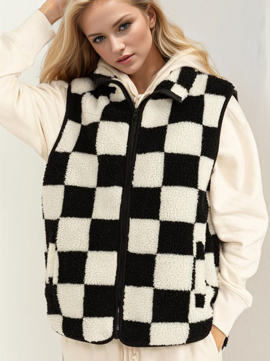 Double Take Full Size Zip Up Checkered Vest Cost - Vitalis Collection