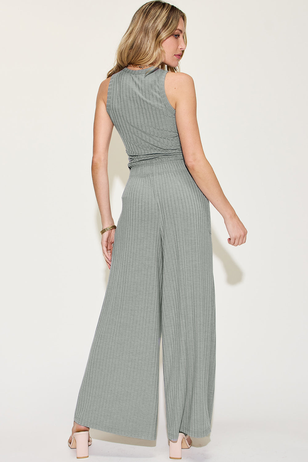 Basic Bae Full Size Ribbed Tank and Wide Leg Pants Set - Vitalis Collection